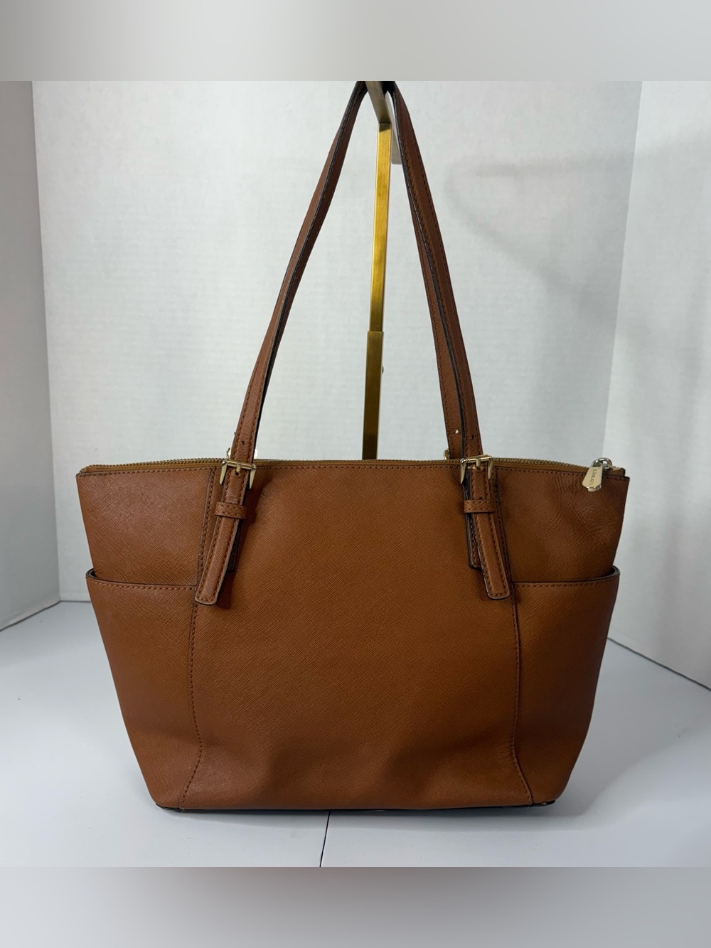 Michael Kors Jet Set Travel Saffiano Leather Tote Bag Acorn Brown Gold Hardware - Picture 3 of 16